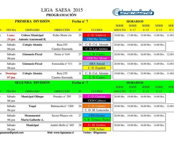 LIGA SAESA Programación 7° fecha 2° división modificada (Lautaro vs Loncoche cambio localia, Gorbea cambio gimnasio)