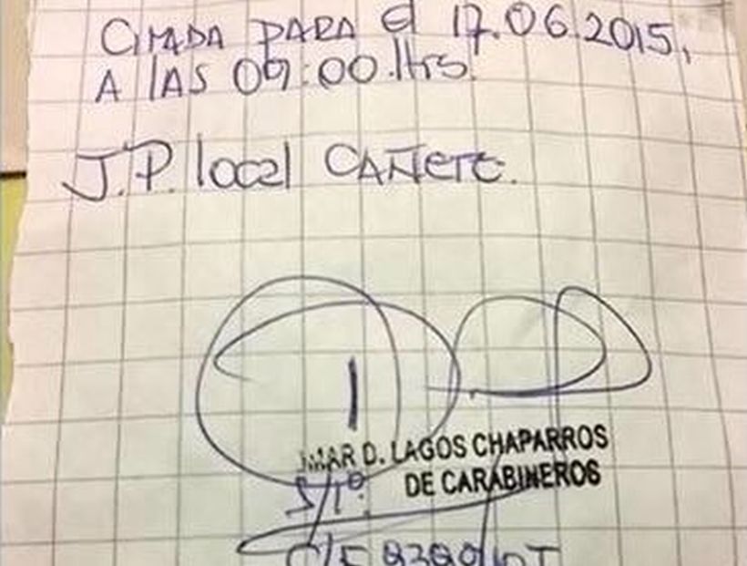 Polémica por supuesto parte de carabineros escrito en una hoja de cuaderno en Cañete