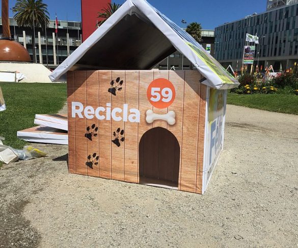 Enseñaron a construir casas de perros con pancartas políticas en Concepción